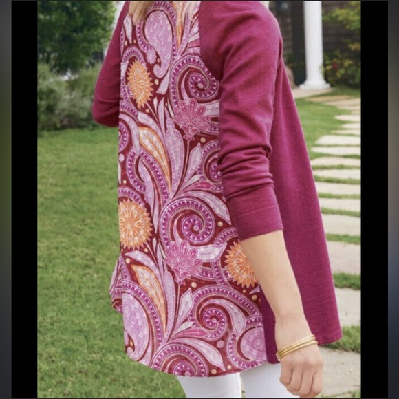 NWT Soft Surroundings Pattern Back Cardigan in Pink, XL